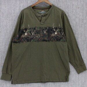 Vintage Legacy Falls Shirt Mens XL Brown Henley Neck Hunting Deers Graphic